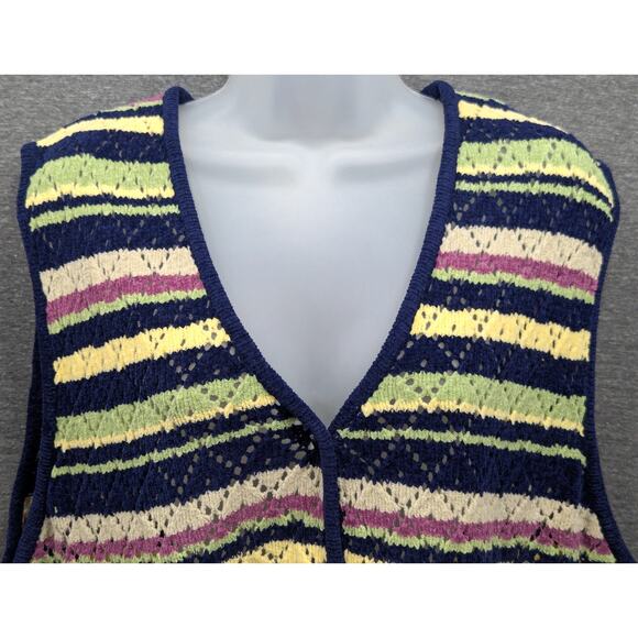 NORTHERN REFLECTIONS Sweater Vest - Striped, Knit, Grandmacore, Button, Size XL - Picture 2 of 4
